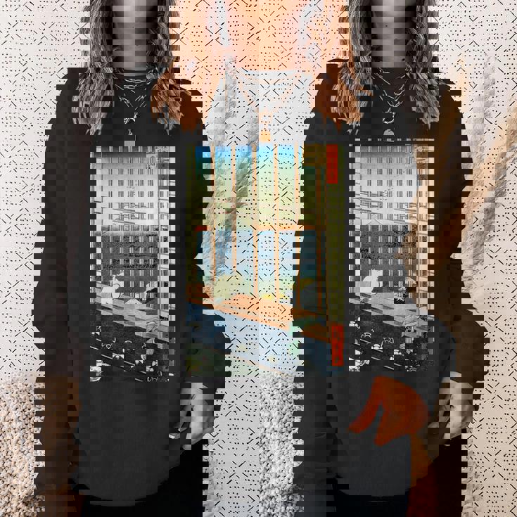 日本のヴィンテージアート 日本美術 浮世絵 日本の 多色刷 木版画 ネコ 猫 富士山 歌川 広重 スウェットシャツ 彼女への贈り物