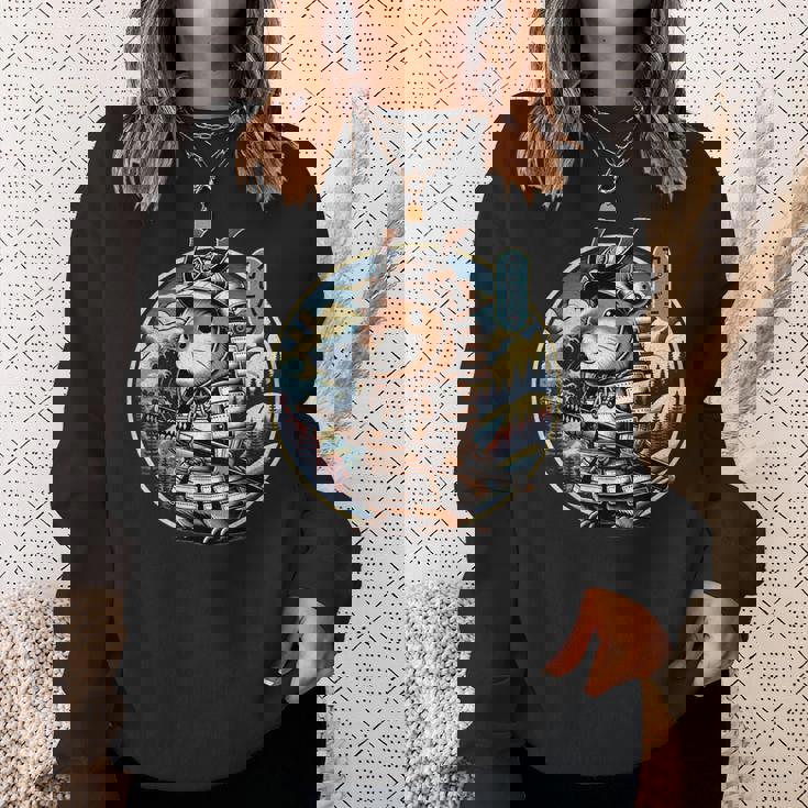 日本の侍カピバラのタトゥー、かわいい忍者カピバラ スウェットシャツ 彼女への贈り物