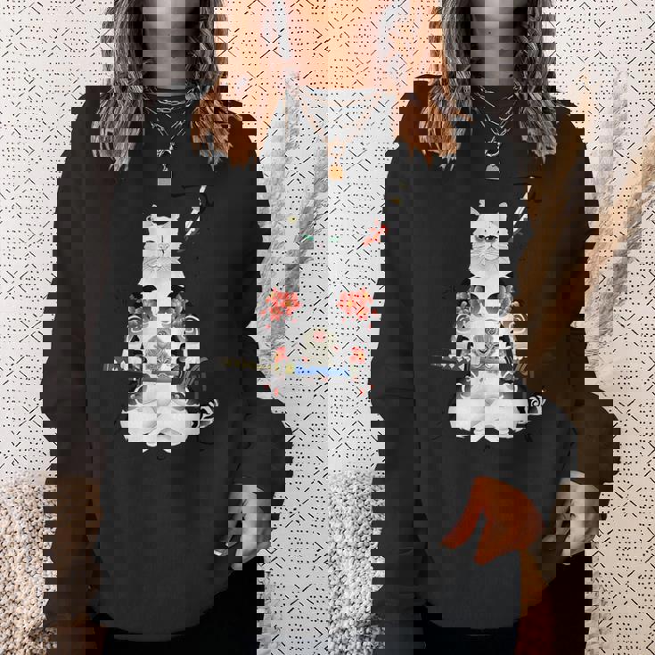 日本の侍猫刀忍者 ヤクザタトゥー スウェットシャツ 彼女への贈り物