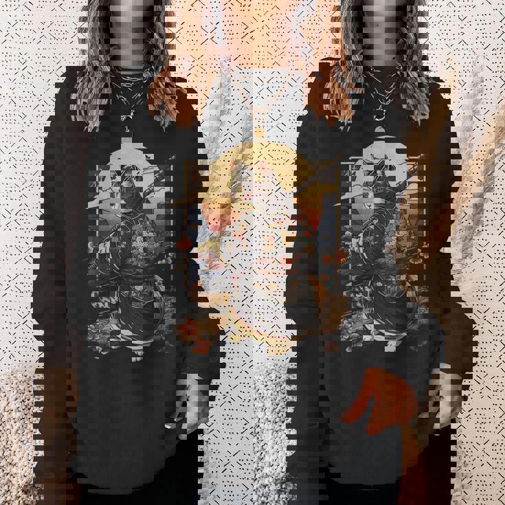 日本の芸術 猫 忍者 浮世絵 アニメスタイル サムライキャット スウェットシャツ 彼女への贈り物