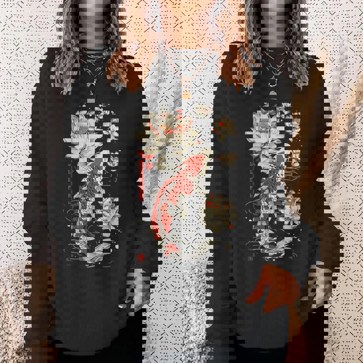 日本の鯉 魚 蓮の花 ヴィンテージ アート 日本 スウェットシャツ 彼女への贈り物