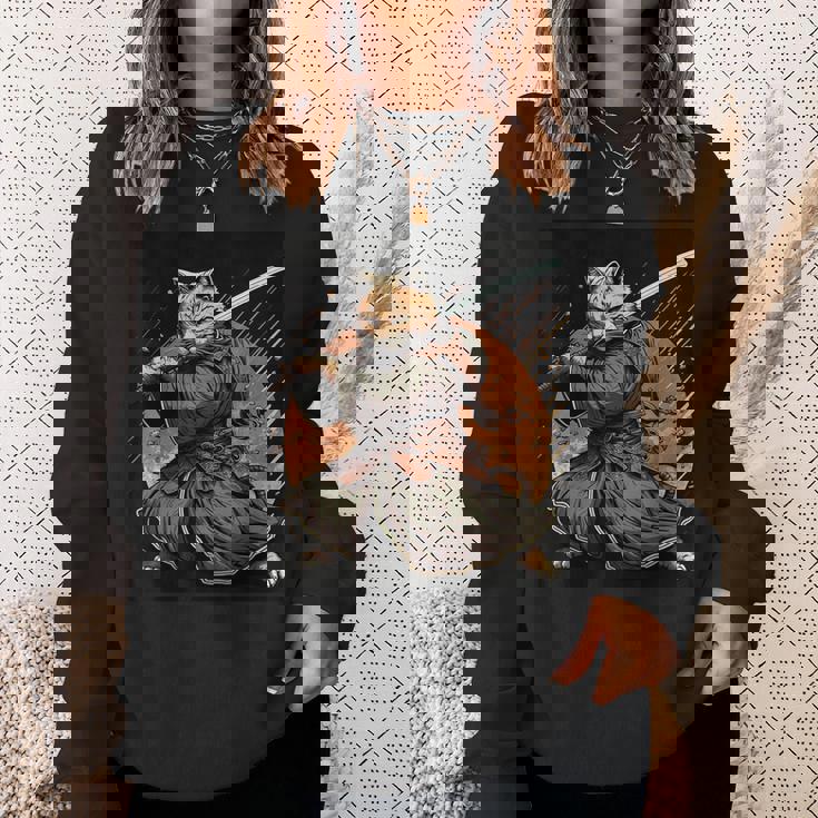 日本アート 猫 忍者 浮世絵 アニメ風 サムライキャット スウェットシャツ 彼女への贈り物