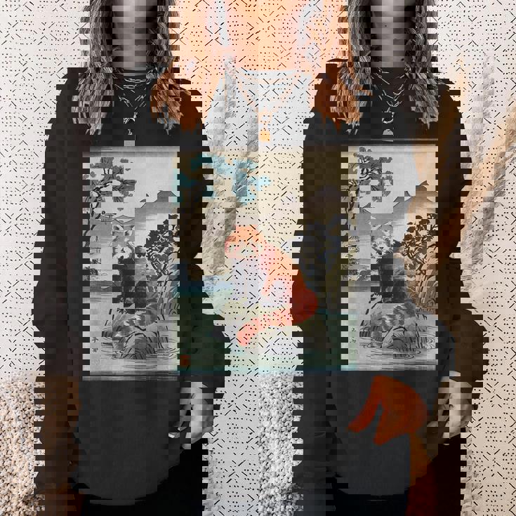 日本美術 レッサーパンダ 京斎 ヴィンテージ 日本 作品 スウェットシャツ 彼女への贈り物