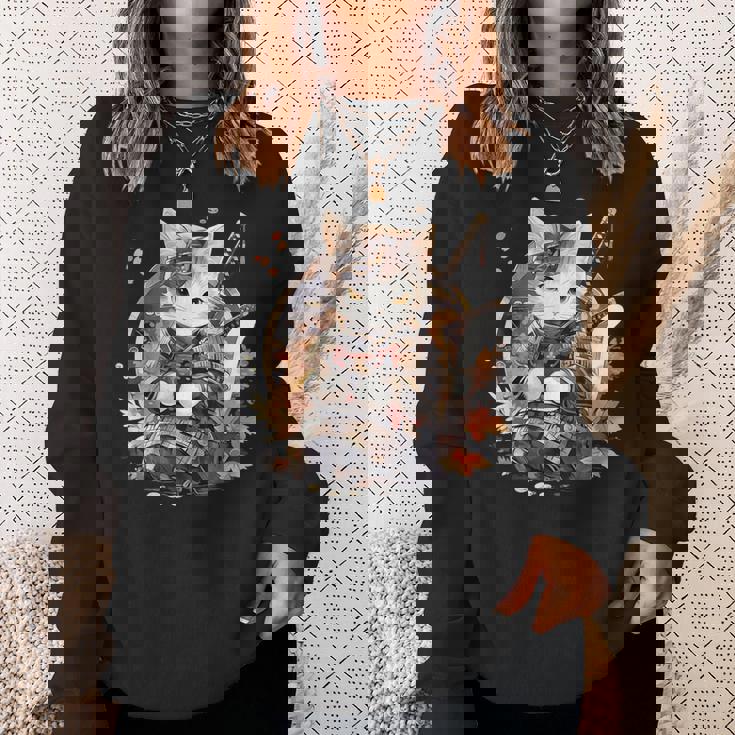 日本美術 猫 忍者 浮世絵 アニメ風 侍猫 スウェットシャツ 彼女への贈り物