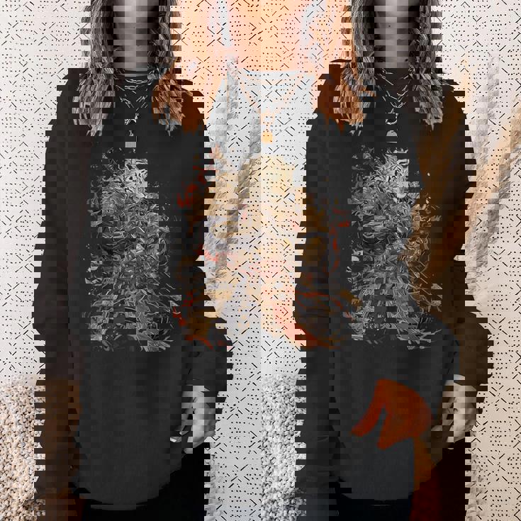 日本美術 虎 忍者 浮世絵 アニメ風 侍 虎 スウェットシャツ 彼女への贈り物