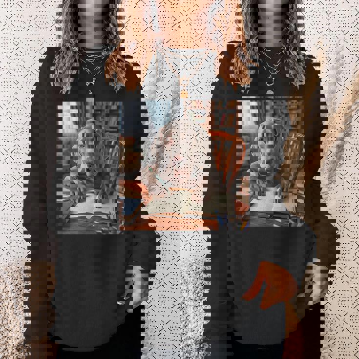 書斎でワイマラナー犬を書く詩 3 スウェットシャツ 彼女への贈り物