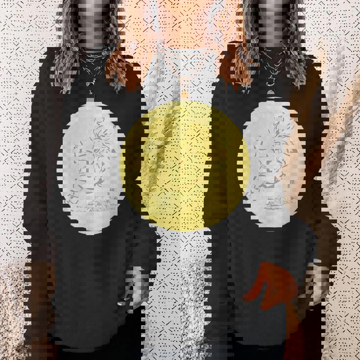 月 に映る 鳥獣戯画 兎 デザイン ウサギ うさぎ メンズ レディース キッズ 和風 和柄 グラフィック スウェットシャツ 彼女への贈り物