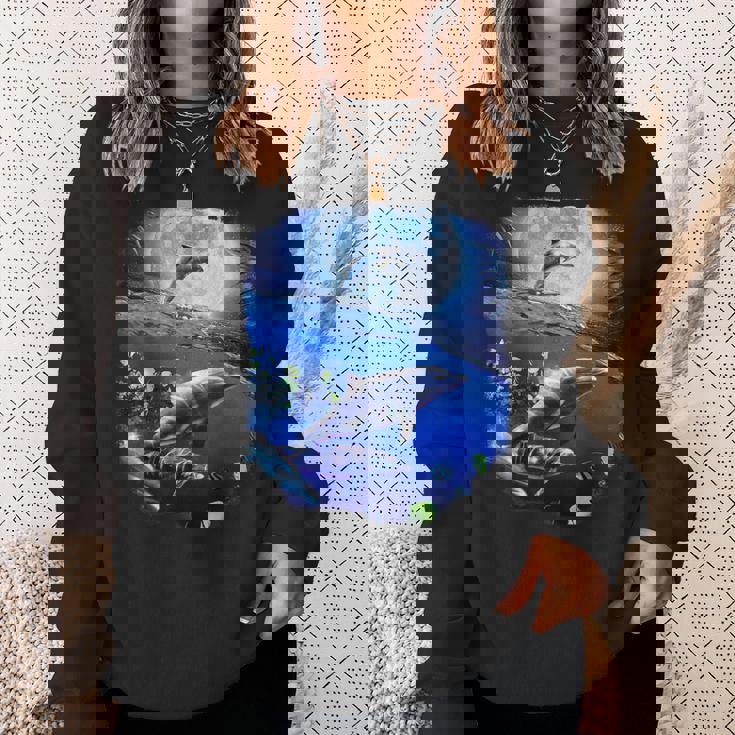 月 イルカ 宇宙 イルカ スウェットシャツ 彼女への贈り物