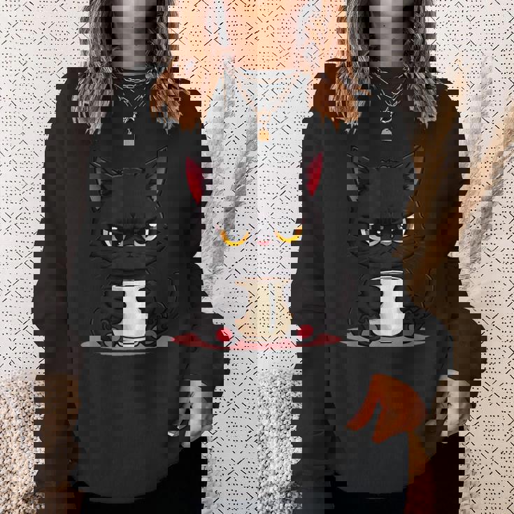 朝が嫌いなコーヒーと可愛い黒猫 スウェットシャツ 彼女への贈り物
