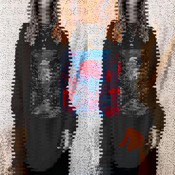 東京の街並み 日本の夜景 ライト付き ヴェイパーウェーブ スウェットシャツ 彼女への贈り物