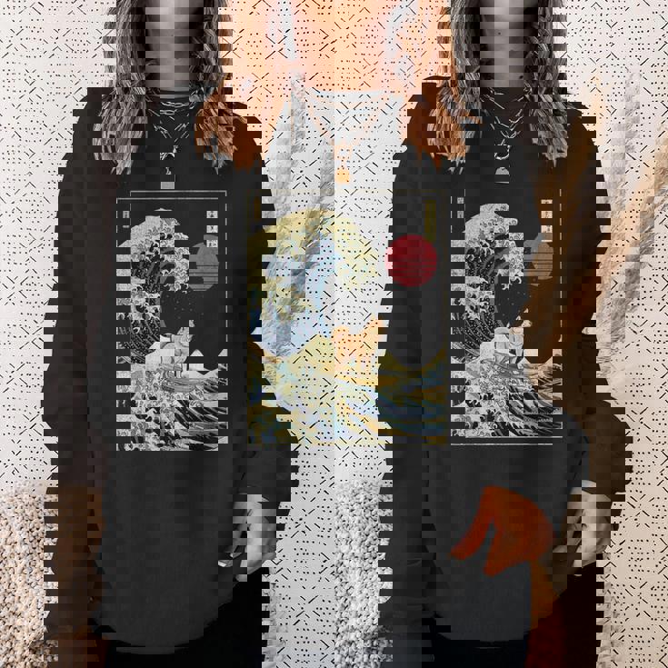 柴犬 日本の神奈川波 おもしろサーフドッグ スウェットシャツ 彼女への贈り物