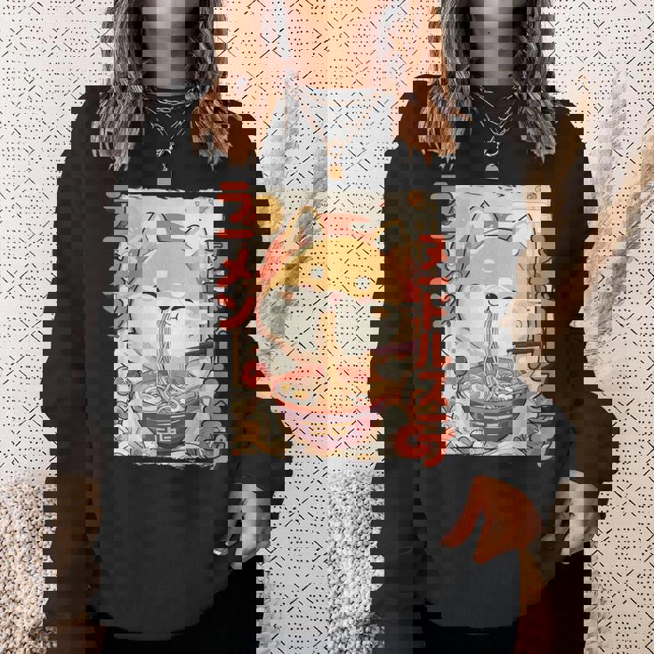 柴犬好きラーメン カワイイ猫柴犬犬ラーメン スウェットシャツ 彼女への贈り物