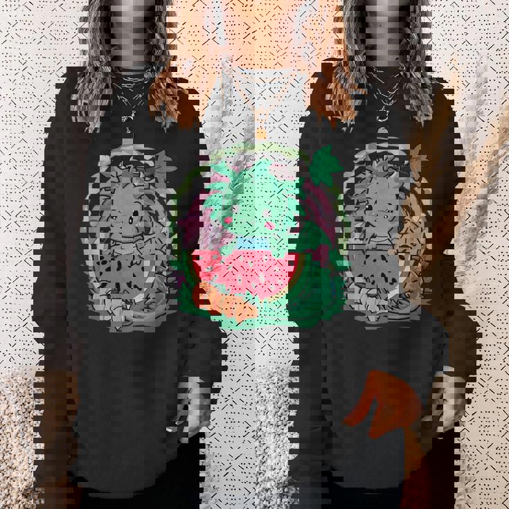 桃とスイカの漫画かわいいドラゴン スウェットシャツ 彼女への贈り物