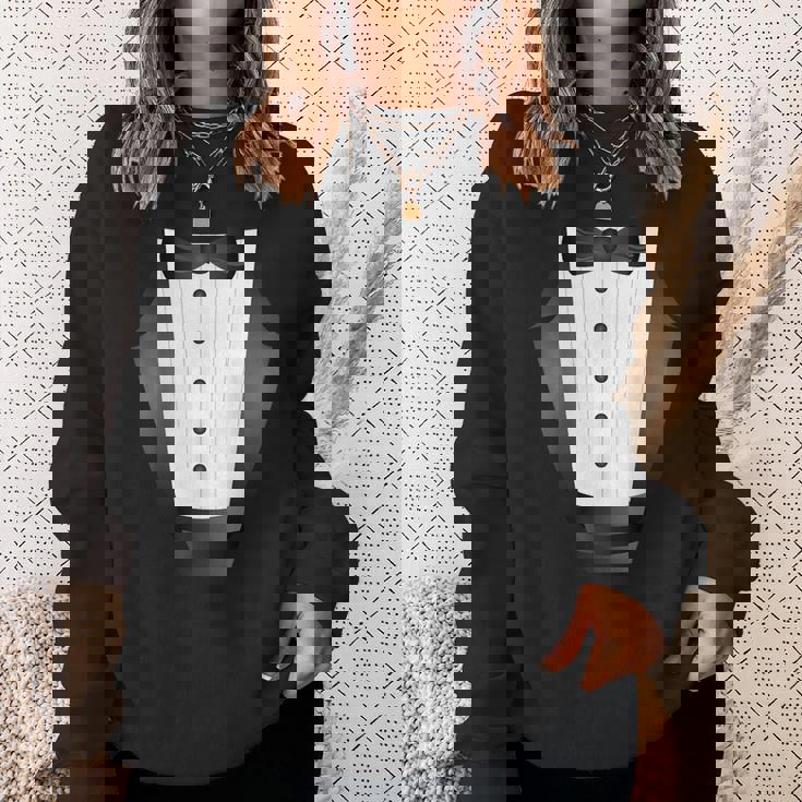 楽しいブラックタイ イベント チーム 新郎 フェイク タキシード スウェットシャツ 彼女への贈り物