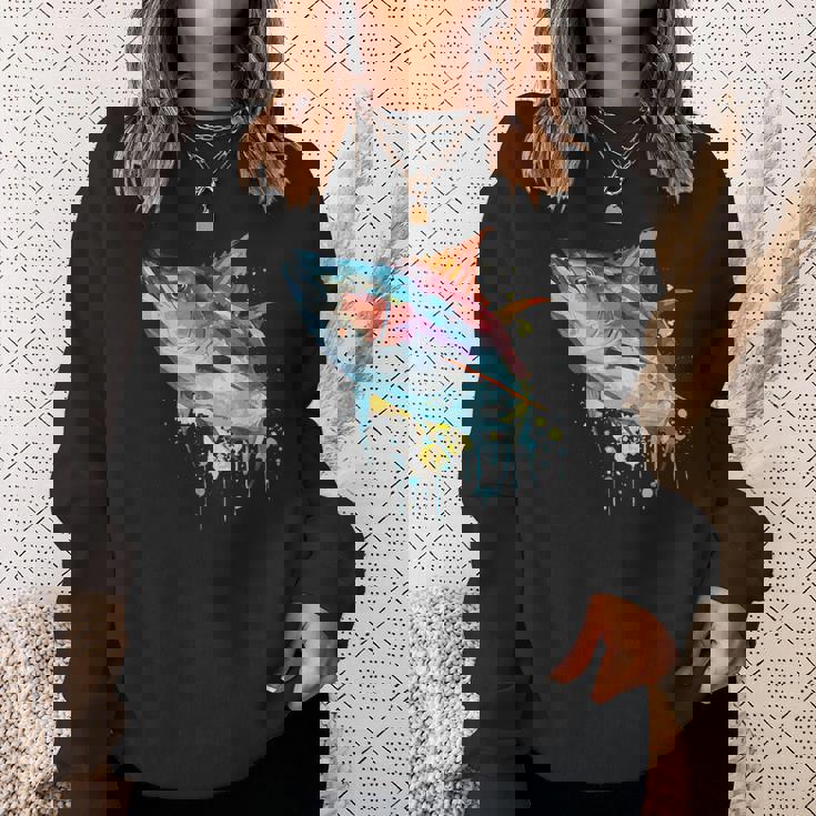 水彩 マグロ 魚 カラフル 海釣り 釣り スウェットシャツ 彼女への贈り物