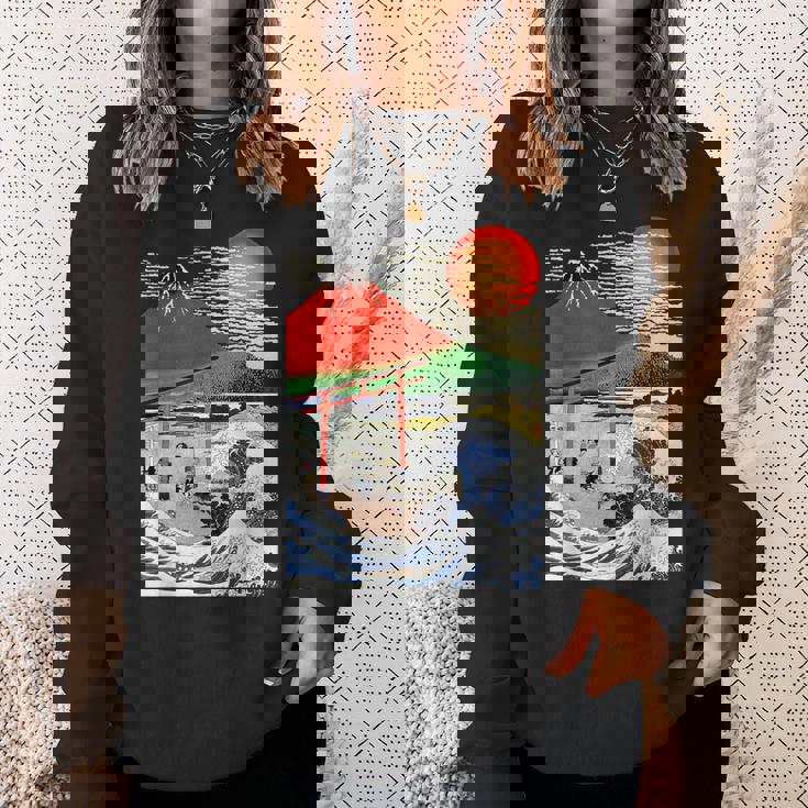 江戸日本 浮世白斎 赤富士山・津波 スウェットシャツ 彼女への贈り物