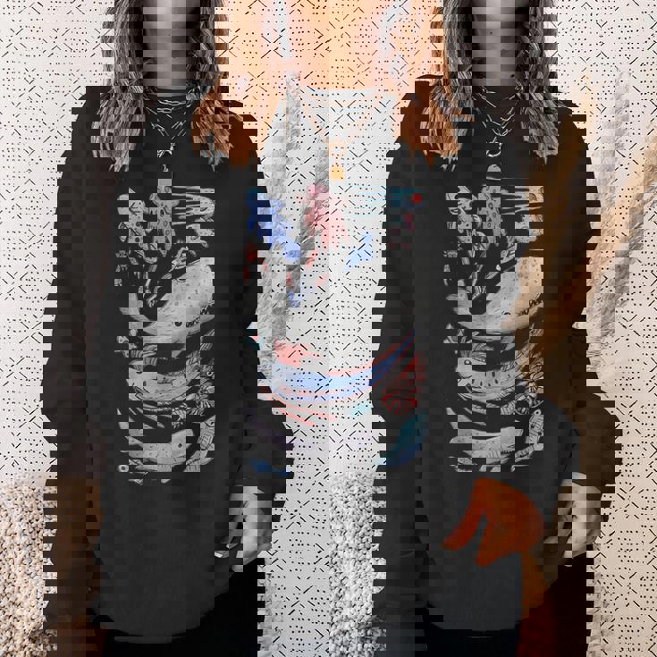 深海の海の生き物 オールフィッシュホエールサメ 水彩画 スウェットシャツ 彼女への贈り物