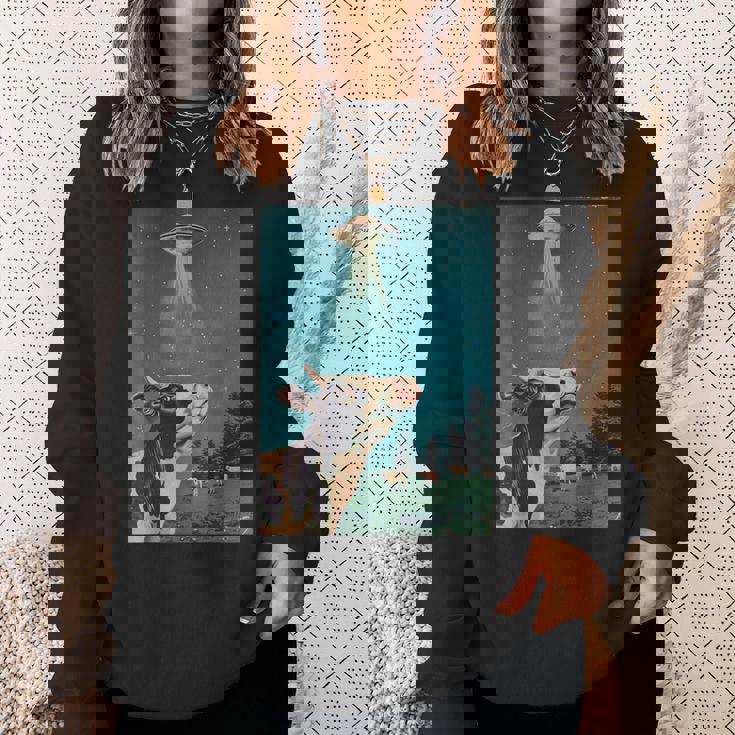 牛とufo ヴィンテージ 面白い アート レトロ グラフィック スウェットシャツ 彼女への贈り物