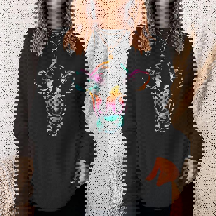 牛のアートヘッドギフト水彩画 スウェットシャツ 彼女への贈り物