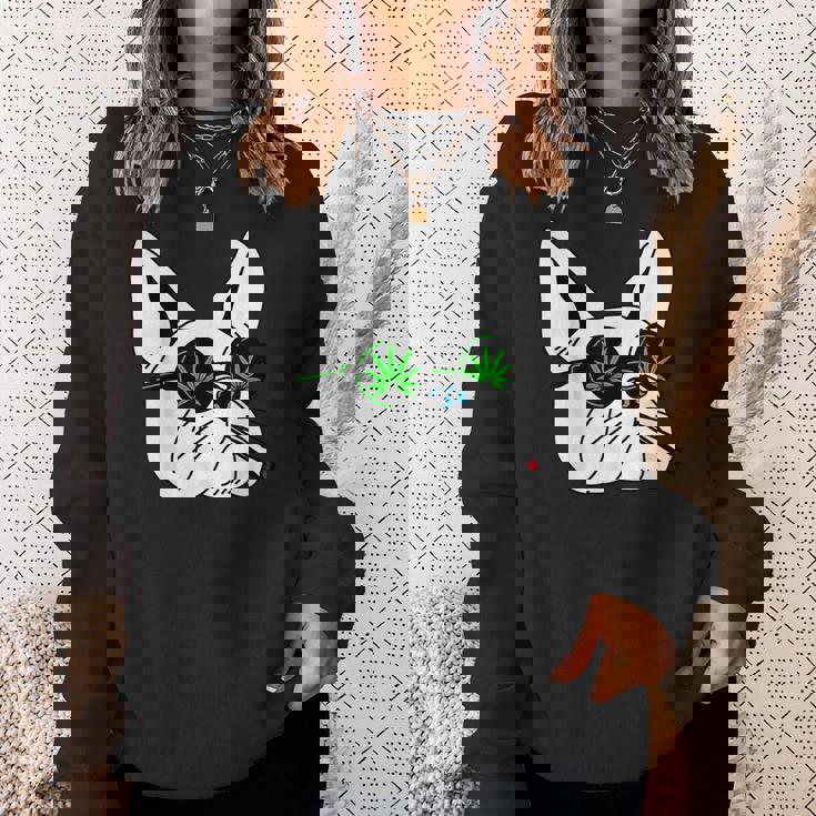 犬のサングラス喫煙420クールな雑草大麻マリファナ スウェットシャツ 彼女への贈り物