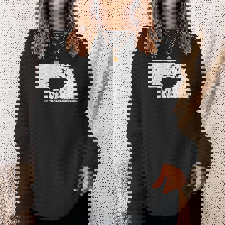 狩猟ヘラジカまたはワピティ ネブラスカ地図アートハンター スウェットシャツ 彼女への贈り物