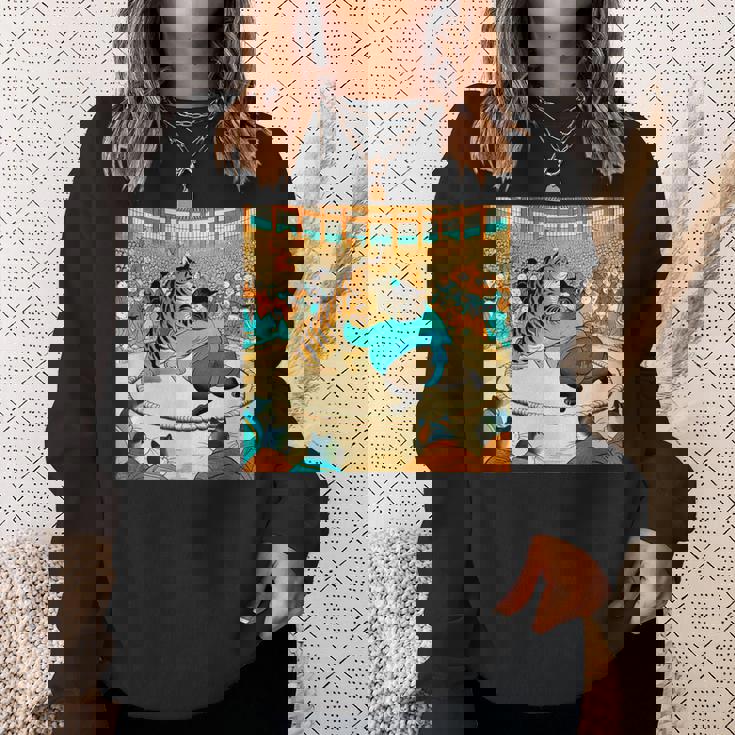 猫 ネコ 相撲 面白いtシャツ 文字入り メンズ おもしろ 面白い 服 おもしろグッズ ネタ 力士 浮世絵 スウェットシャツ 彼女への贈り物