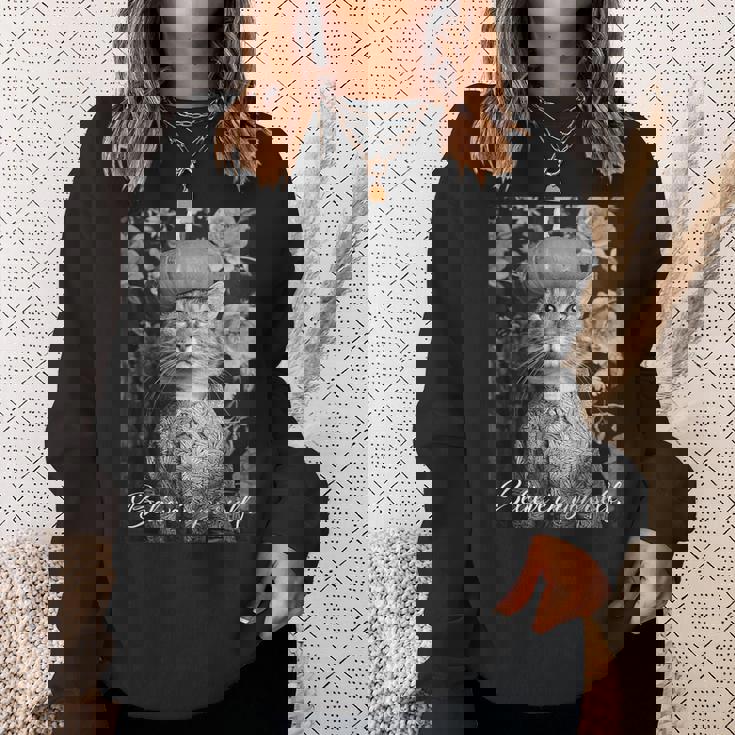 猫 モノクロ 写真 おしゃれ 可愛い 個性的 ハロウィン かぼちゃ スウェットシャツ 彼女への贈り物