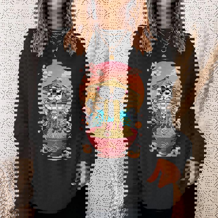 猫 ラーメン 日本語 面白い グラフィック カワイイ 猫 アニメ 恋人 スウェットシャツ 彼女への贈り物