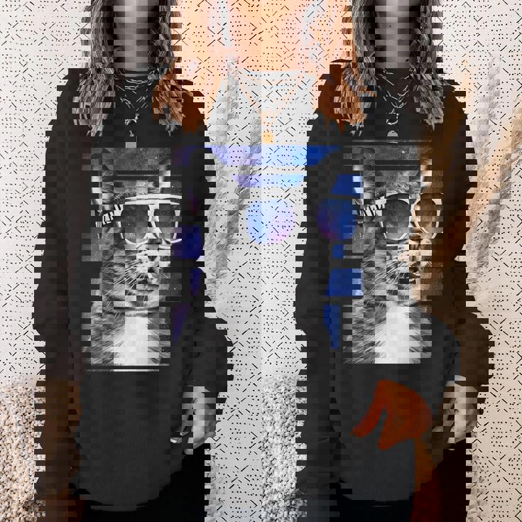 猫 宇宙 メガネ ギャラクシー サングラス おもしろい 猫 ミーム スウェットシャツ 彼女への贈り物