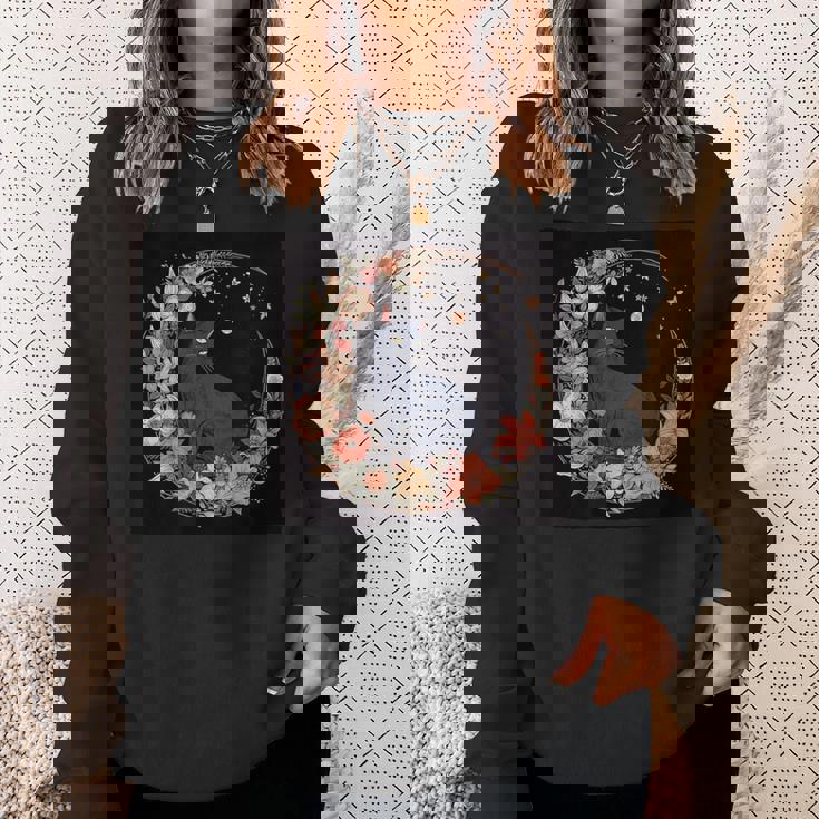 猫 月 花柄 グラフィック スウェットシャツ 彼女への贈り物