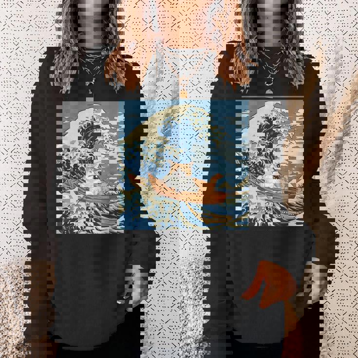 猫 葛飾北斎 神奈川沖浪裏 ネタ 冗談 ギャグ かわいい スウェットシャツ 彼女への贈り物