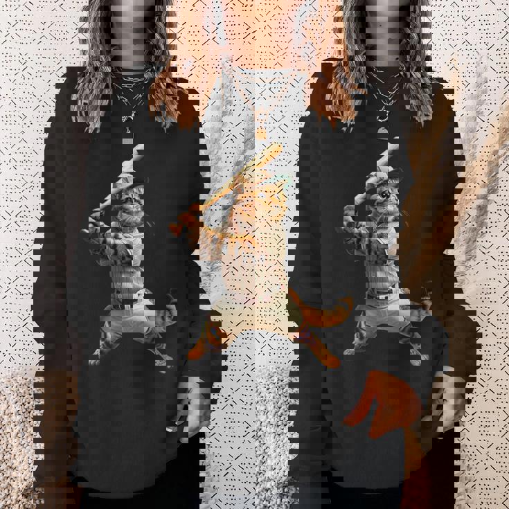 猫 面白いtシャツ 野球 ネコ ベースボール おもしろ 服 ネタ メンズ 野球部 おもしろグッズ 大人 子供 スウェットシャツ 彼女への贈り物