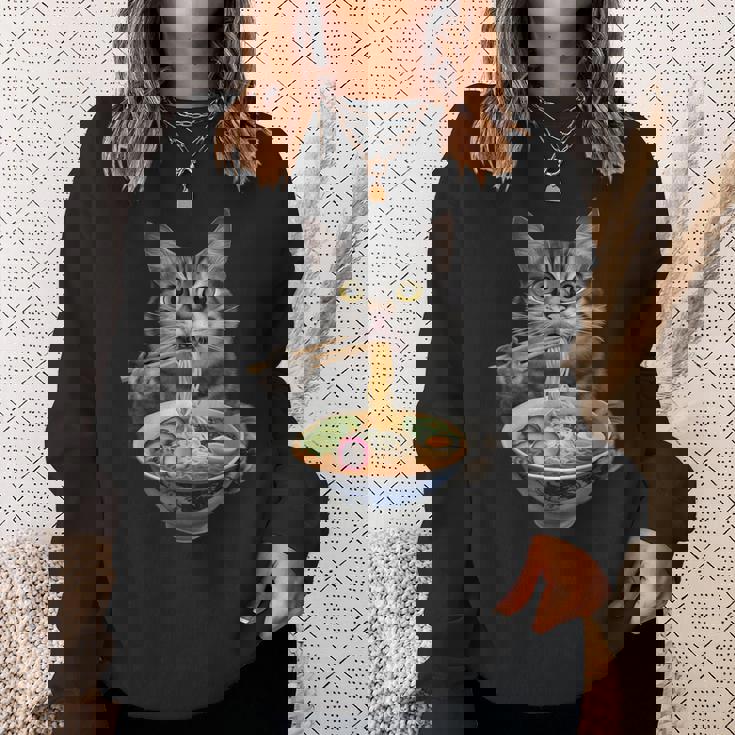 猫がラーメンを食べる リアル スウェットシャツ 彼女への贈り物