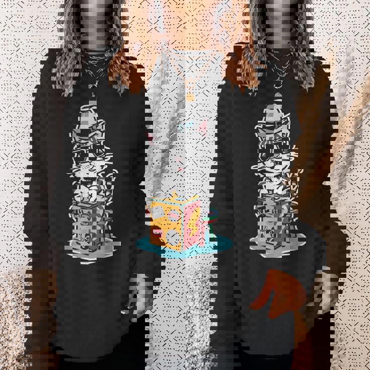 猫が奏でるカホン楽器 スウェットシャツ 彼女への贈り物