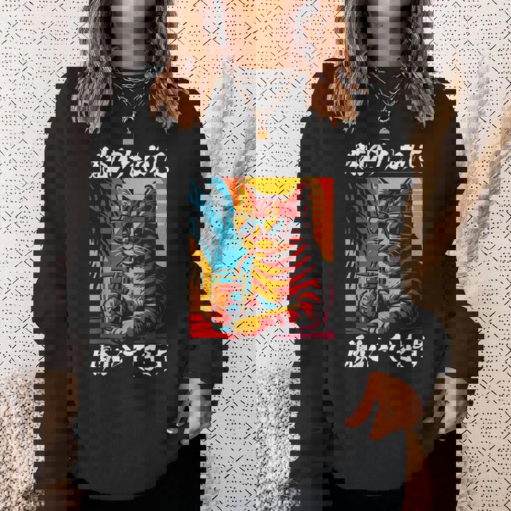 猫のために働いています レトロビーチスタイル猫 面白い スウェットシャツ 彼女への贈り物