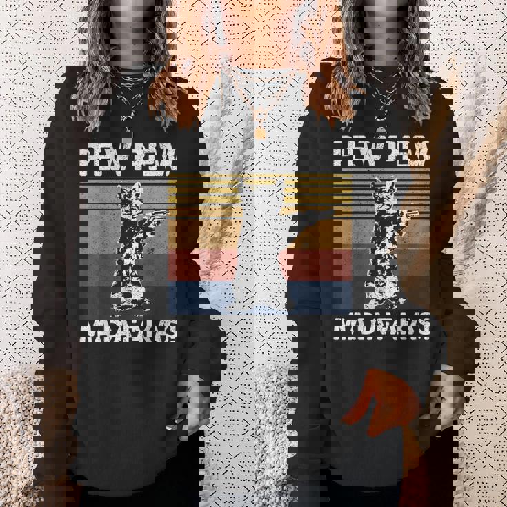 猫ビンテージpewpewpewマダファカス猫クレイジーピュー スウェットシャツ 彼女への贈り物