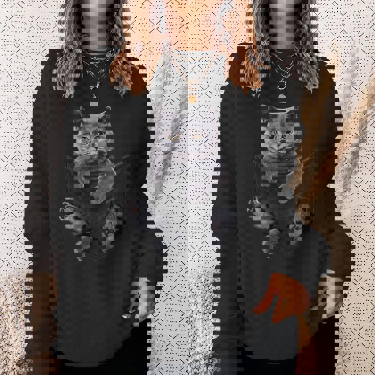 猫好き ブリティッシュショートヘア ポケット入り 面白い子猫 スウェットシャツ 彼女への贈り物