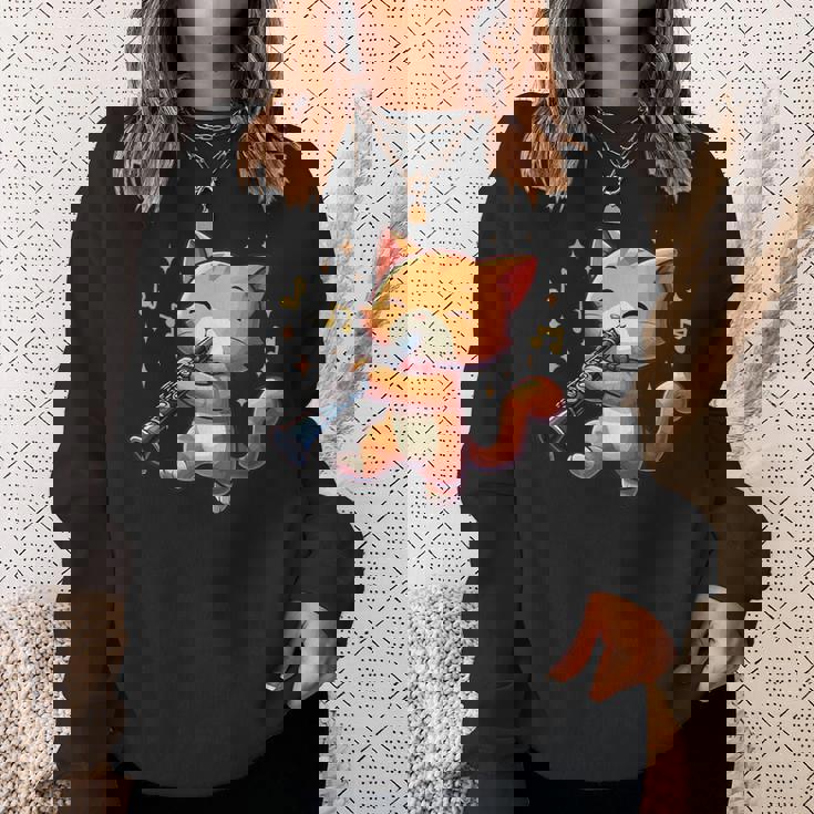 猫好きのためのかわいい猫のデザイン 猫がクラリネットを弾く スウェットシャツ 彼女への贈り物