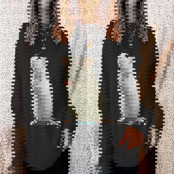 白いネズミが好きな人のための面白い見た目の白いネズミ スウェットシャツ 彼女への贈り物