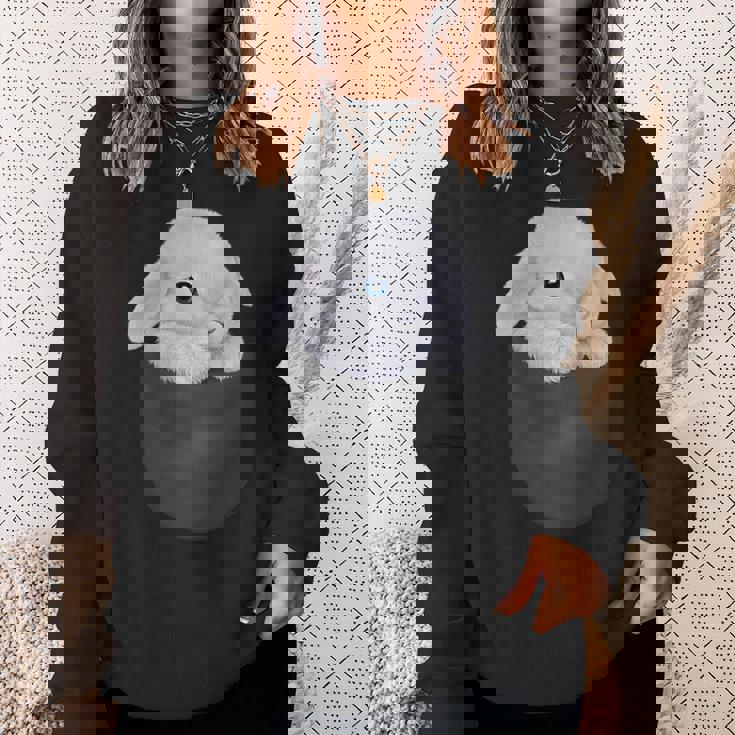 白毛 兎 うさぎ ポケット スウェットシャツ 彼女への贈り物