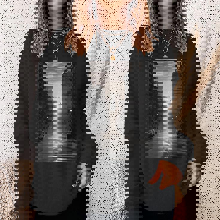 白黒写真 街の街の夕焼け写真 スウェットシャツ 彼女への贈り物