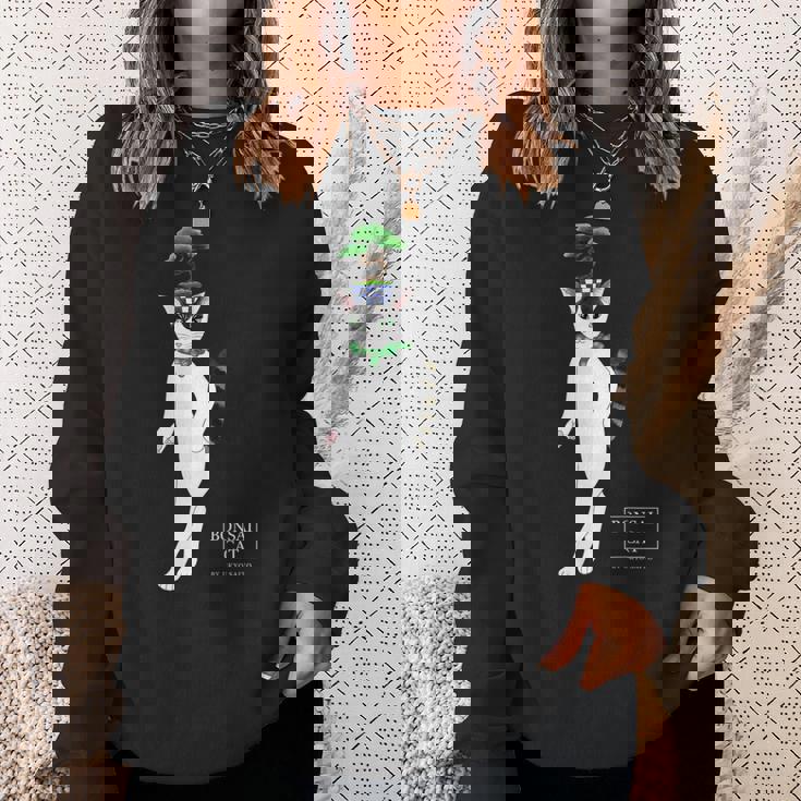 盆栽ねこ 頭に松の盆栽を乗せたハチワレ猫 スウェットシャツ 彼女への贈り物