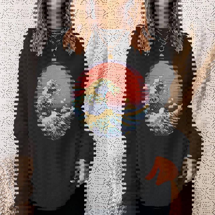 神奈川沖浪裏 葛飾北斎の 冨嶽三十六景 神奈川沖浪裏 富士山 レトロ ヴェイパーウェイヴ スウェットシャツ 彼女への贈り物