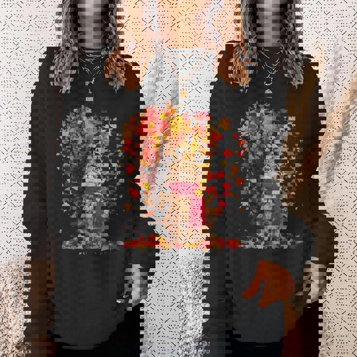 秋 猫 赤いスカーフ 紅葉 かわいい 猫 ママ 滝 スウェットシャツ 彼女への贈り物