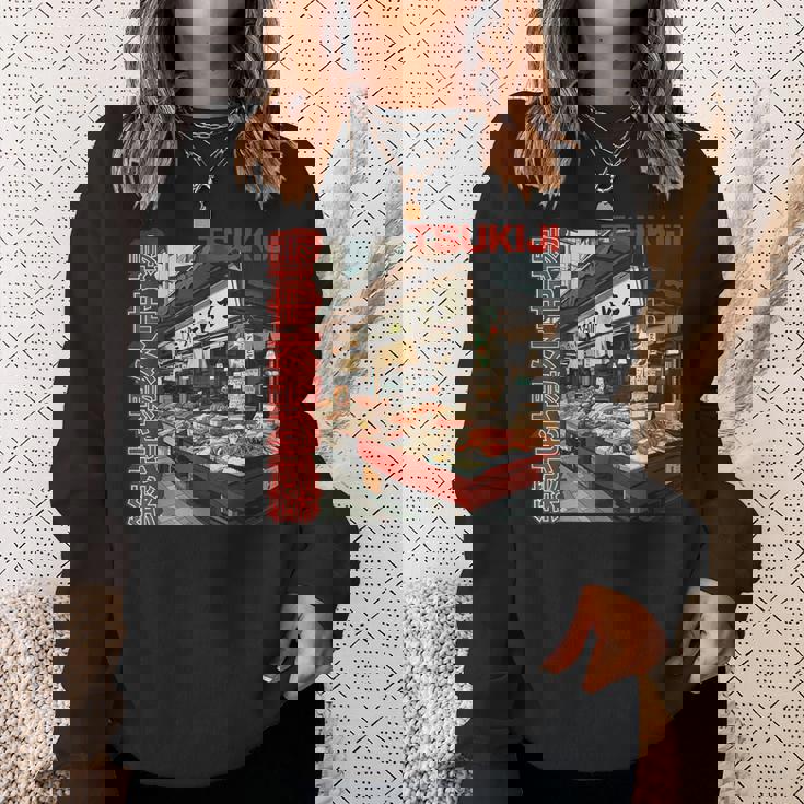 築地魚市場 日本 東京撮影 海鮮屋台 スウェットシャツ 彼女への贈り物