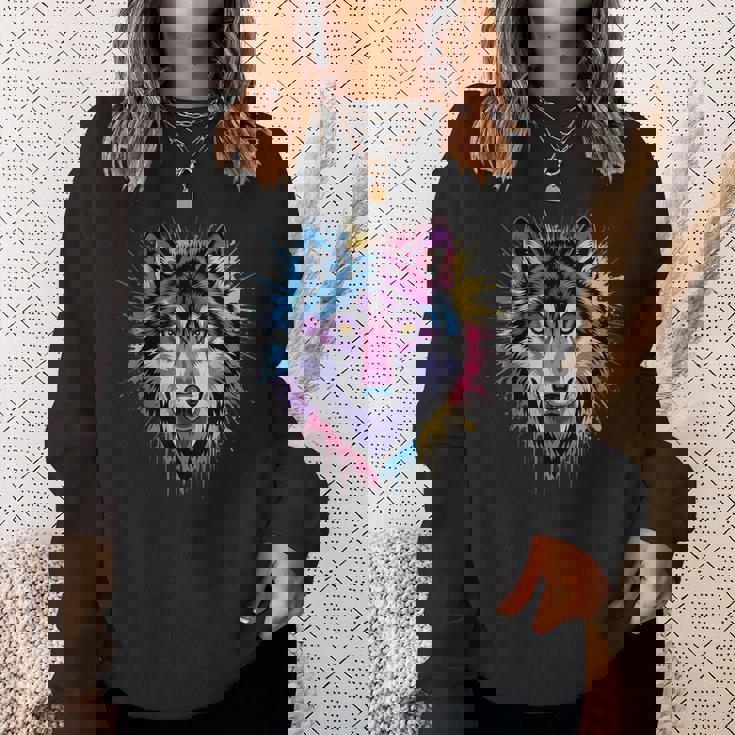 素晴らしいオオカミの頭の色彩。 スウェットシャツ 彼女への贈り物