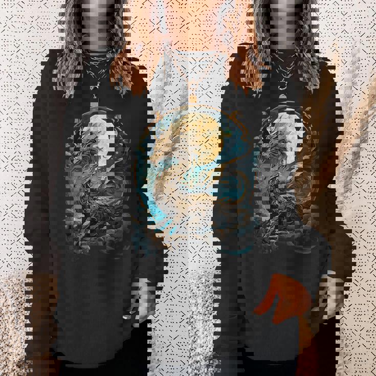 美しいルナゴールドドラゴン フローラルアートノボー スウェットシャツ 彼女への贈り物