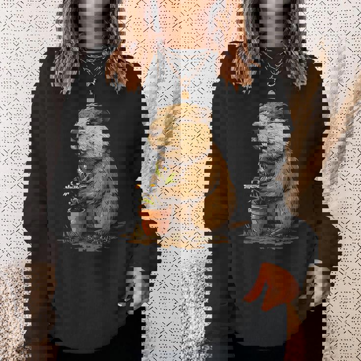 自然からインスピレーションを得た衣装愛好家のための鉢植え付き楽しいビーバー スウェットシャツ 彼女への贈り物