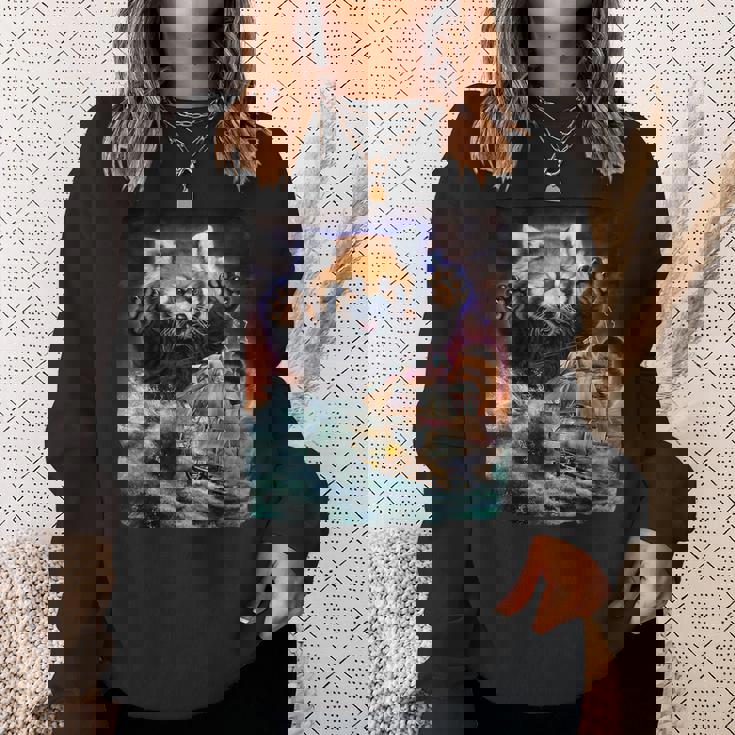 船を襲う レッサーパンダ 海 雷 嵐 スウェットシャツ 彼女への贈り物