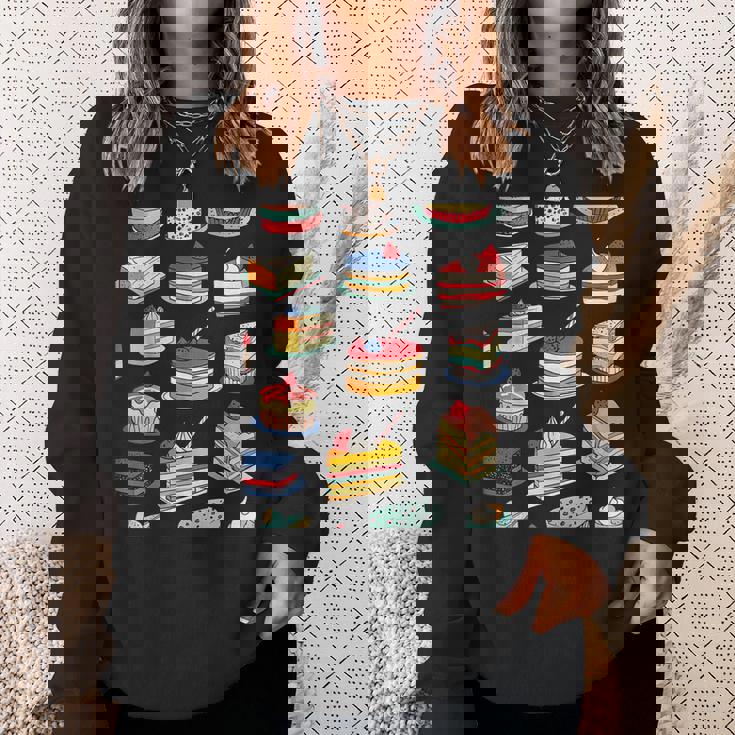 色鮮やかなケーキ柄 フーディー向け スウェットシャツ 彼女への贈り物